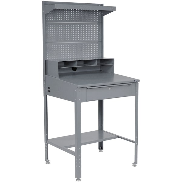 Global Industrial Slope Top Shop Desk w/ Pigeonhole Storage, Pegboard w/Shelf, 34-1/2W x 30D x 38 to 42-1/2H, Gray 249458GY - main